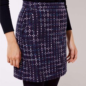 LOFT Sz 14 Tweed Skirt Navy Blue Purple Plaid Skir